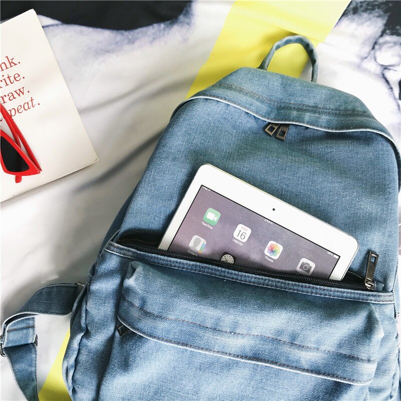 Denim moda lona mochila feminina azul sacos de viagem para adolescentes meninas sacos de escola feminino grande capacidade alta qualidade