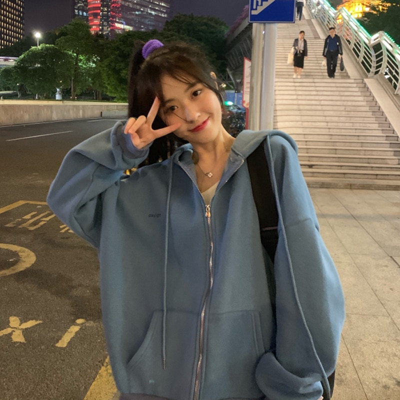 Sudadera con capucha para mujer, estilo japonés, Vintage, de Color sólido, manga larga, sobredimensionado, para oficina y mujer, abrigos grandes informales