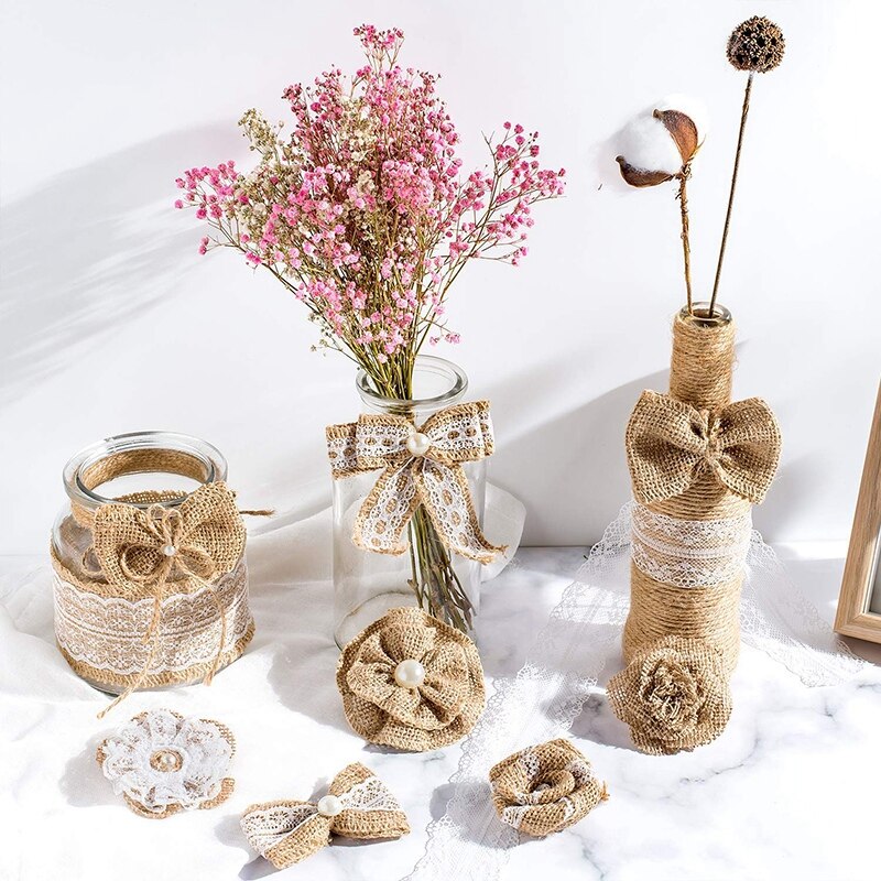 Sackleinen Spitze Blume Perle Handgemachte Hochzeit und Party Dekoration