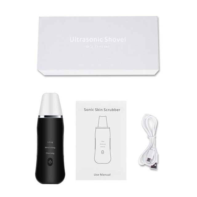Ultrasonic Skin Scrubber Inductive Atomization Ion Deep Face Cleaning Peeling Face Vibration Remove Pore Blackhead Wrinkles: new black boxed