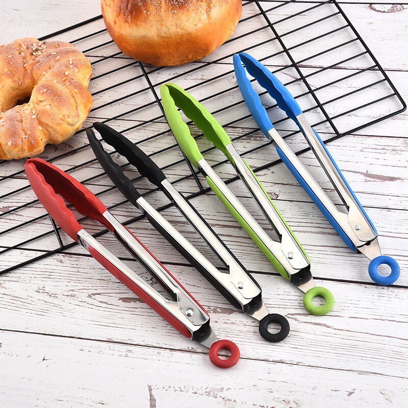 9/12Inch Stainless Steel Silicone Food Tongs Non-Slip Cooking Clip Salad Serving Bbq Tools Grill Tongs Multiuse Kitchen Tool