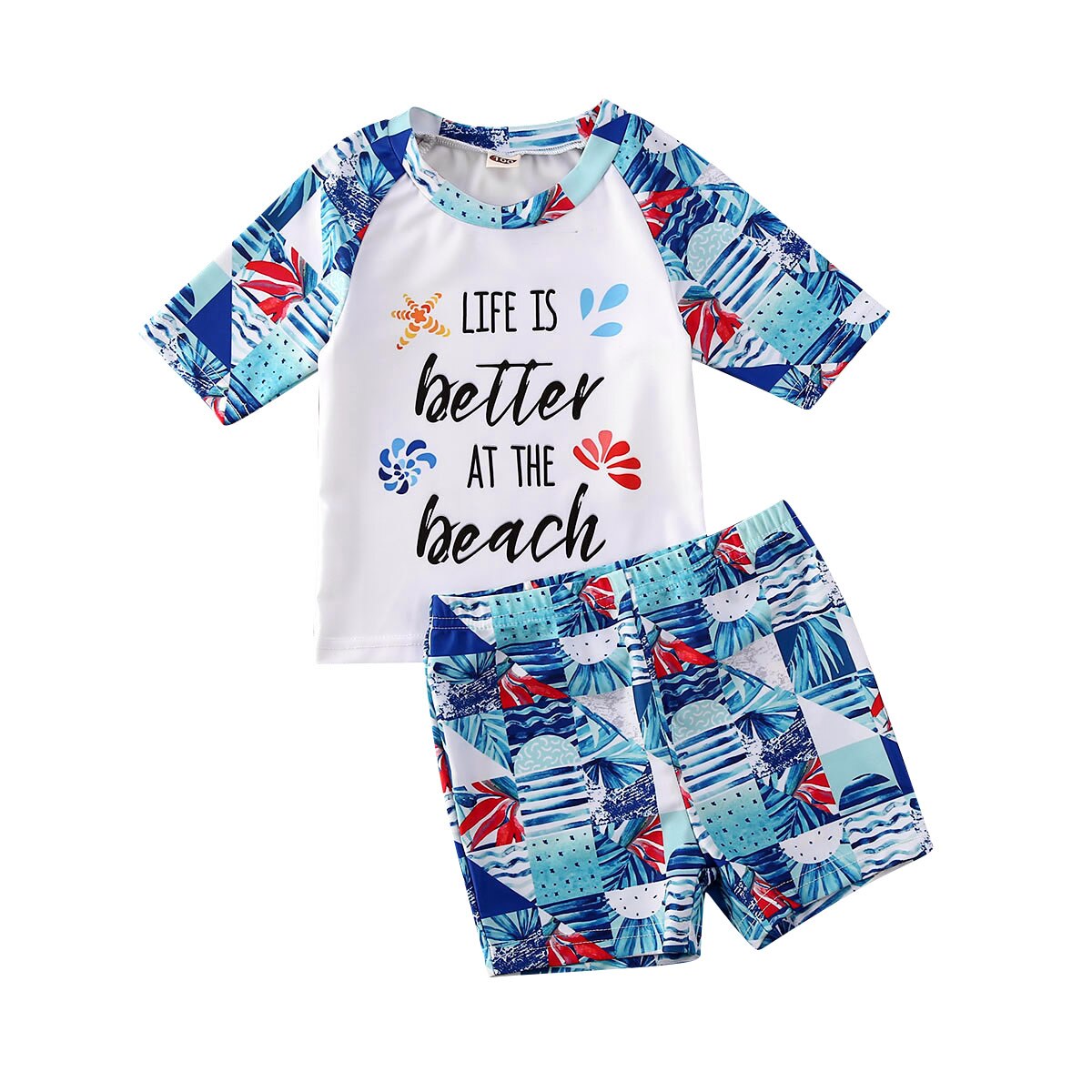 1-5 år 2 stk badedragter til småbørn drengebarn kortærmet toppe + bådshorts sommer badetøj strandtøj: B / 4y