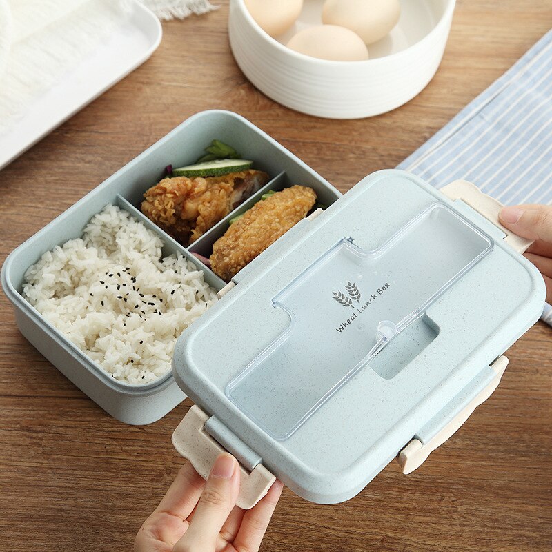 Groen/Blauw/Lunchbox Tarwestro Servies Voedsel Opslag Container Kinderen Kids School Office Draagbare Magnetron Bento Box