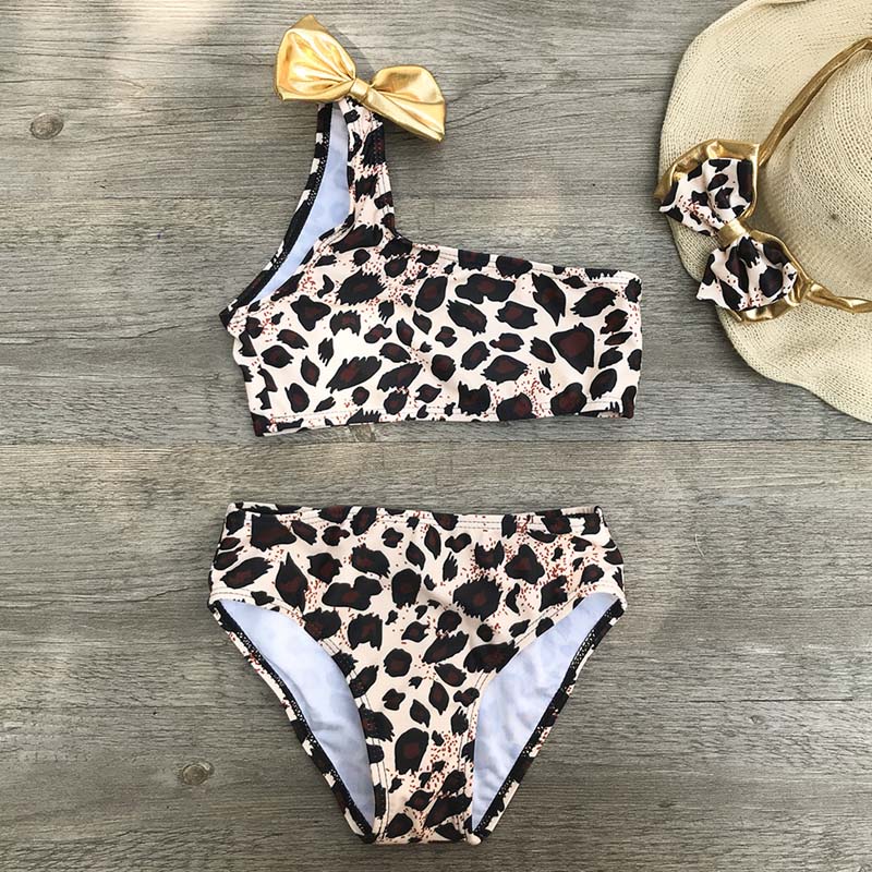 Pige bikini dejlige børn split svømme kostumer baby piger leopard bikini badetøj sommer strand tankini badedragt badedragt: 2