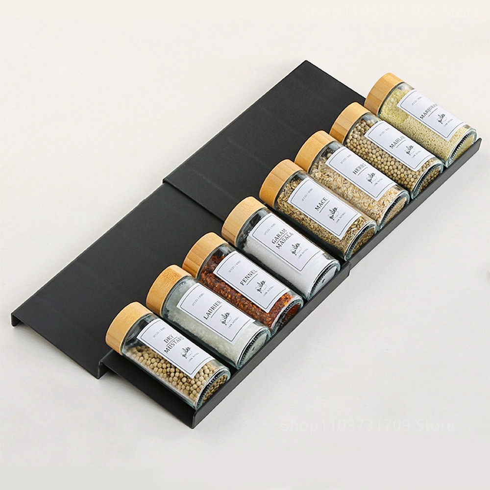 Cajón estantes de especias para cocina, estante de especias ajustable de 4 capas para tarros de especias, estante para condimentos, armario, despensa, organizador de cocina