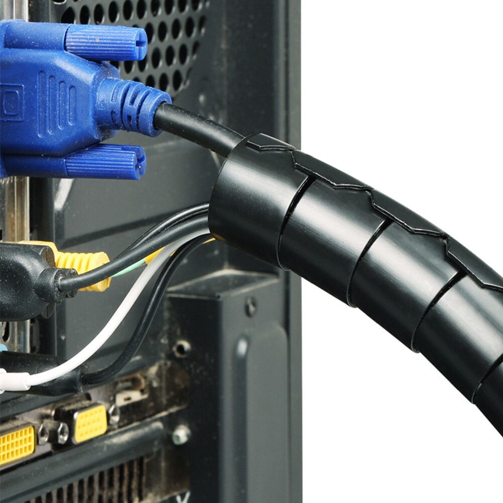 2m Durable Storage Tube Organizer Wire Management Cable Sleeve Protector For Computer TV With Clip Easy Wrap Home Office Cover