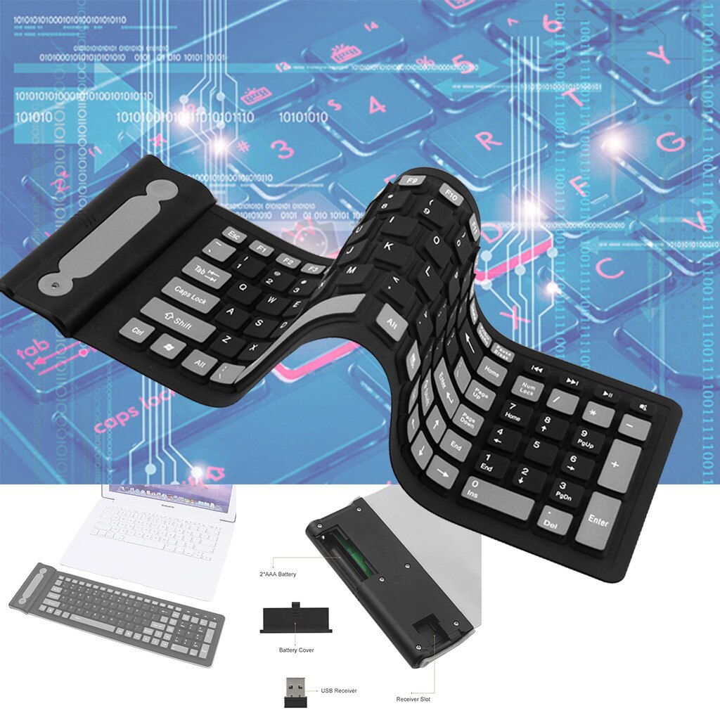 Teclado inalámbrico portátil de 2,4G, Flexible, resistente al agua, de silicona suave, Mini teclado de 107 teclas para ordenador EPULA: Default Title