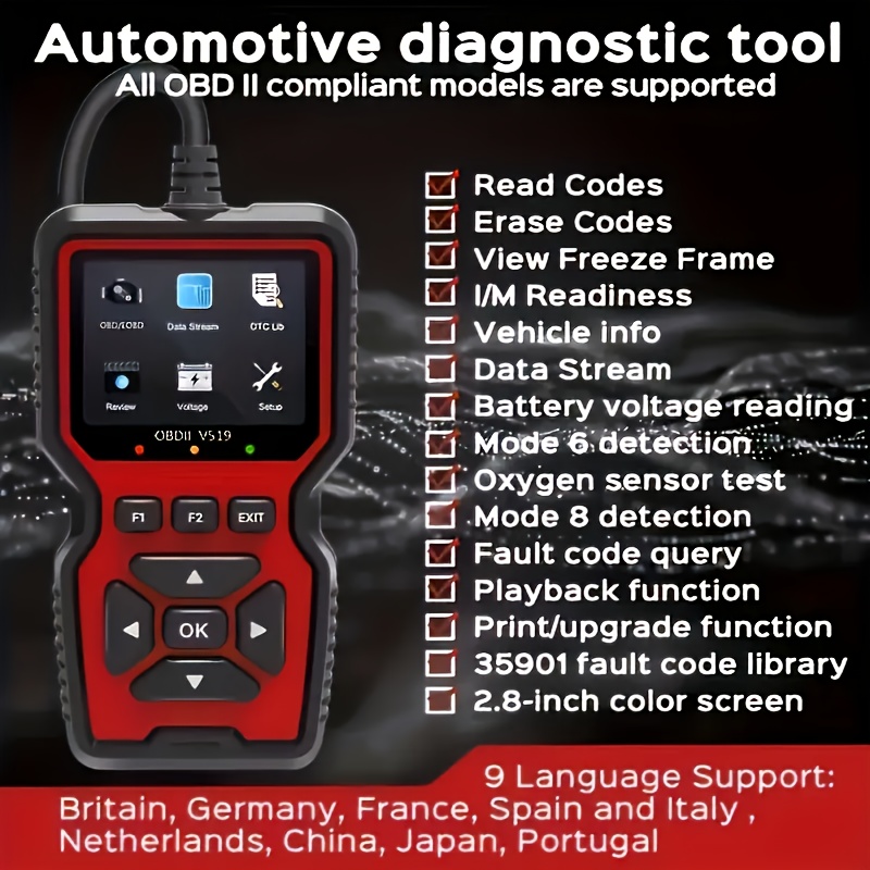 V519 OBD2-Scanner – tragbarer Fahrzeuginspektions- und Fehlerdiagnosetester mit Live-Daten, Batterietest und mehr – USB-betrieben: verrotten