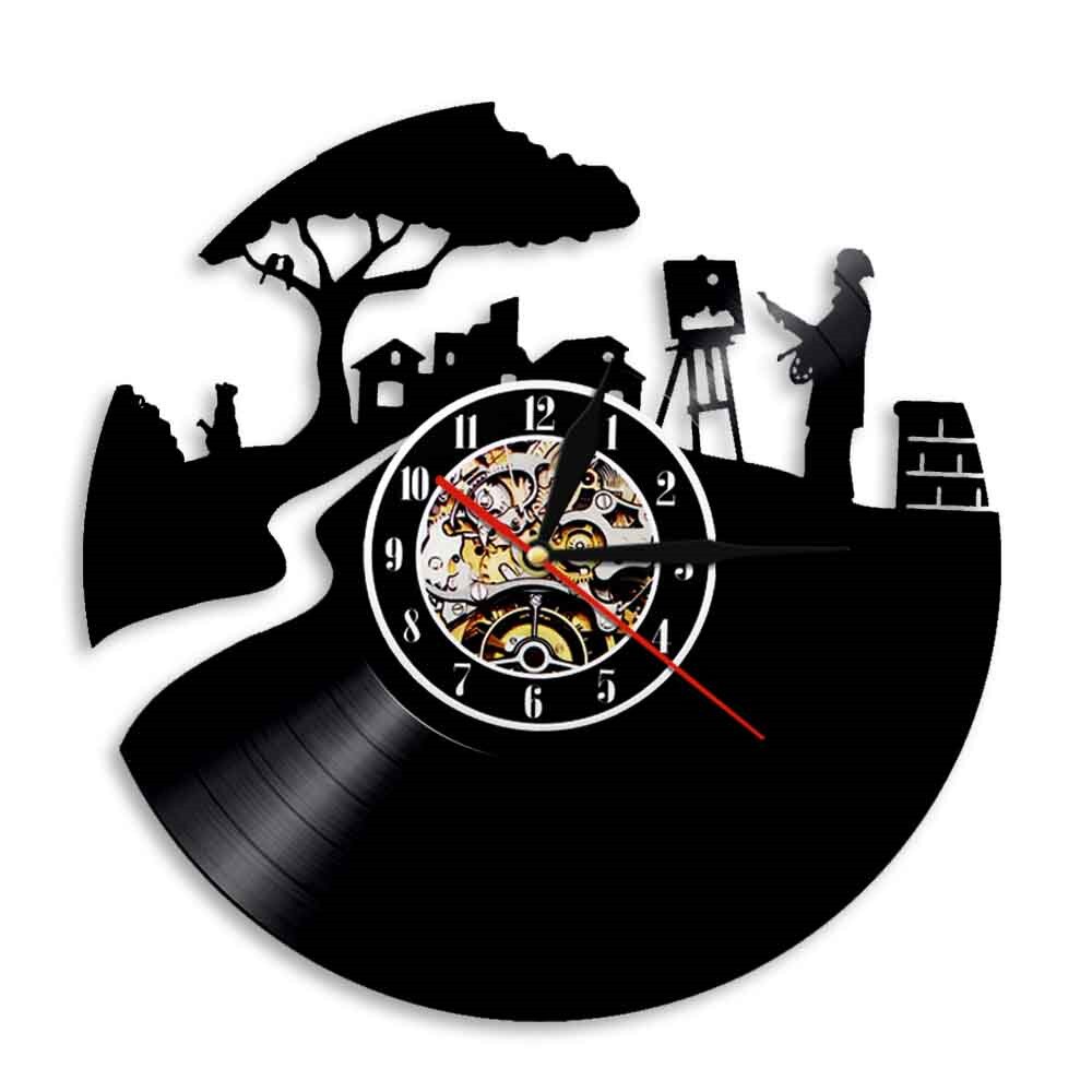 Artist Peaceful Painter Vinyl 3D Wall Clock Artist Drawing Wall Art Decor Modern Handmade Disk Craft For Artists: Without LED