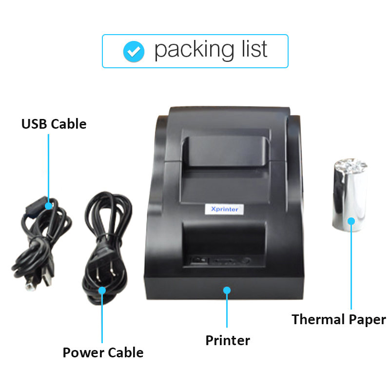 XP-58IIH Portable Thermal Receipt Printer 58mm Bluetooth Restaurants POS Mobile Printer Bill Printing Printers USB Machine