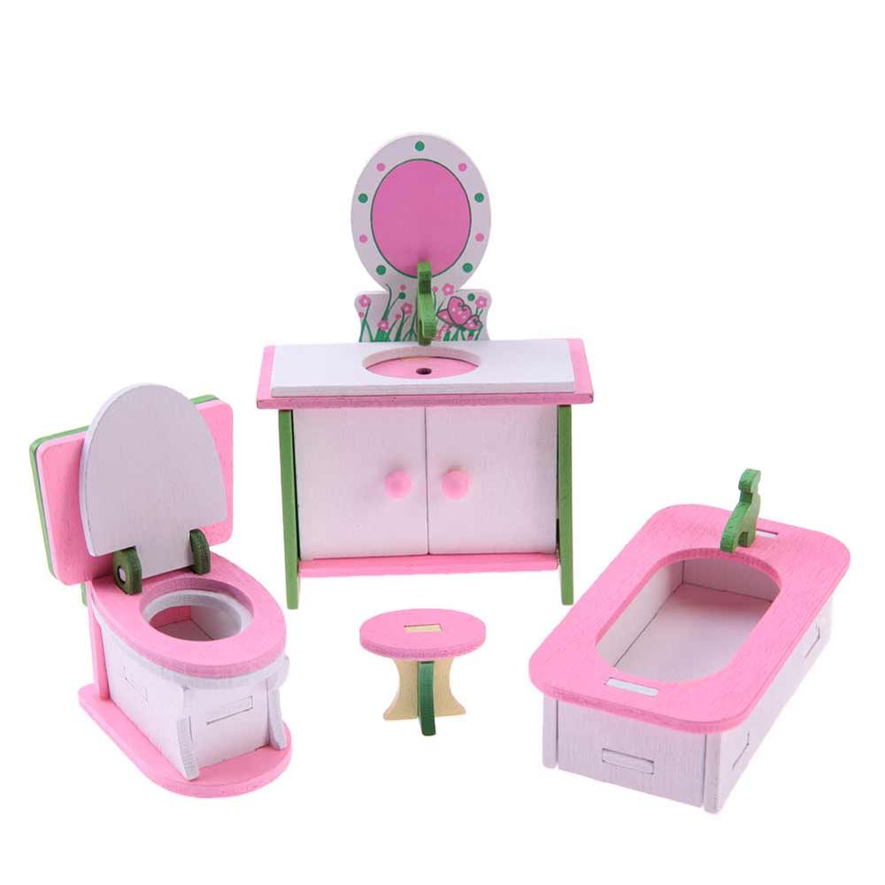 Rosa Bagno Mobili Mobili Per La Casa per le Bambole di Legno Letto A Castello Mobili In Miniatura di Legno Giocattoli per I Bambini Di Compleanno Regali di Natale: 03