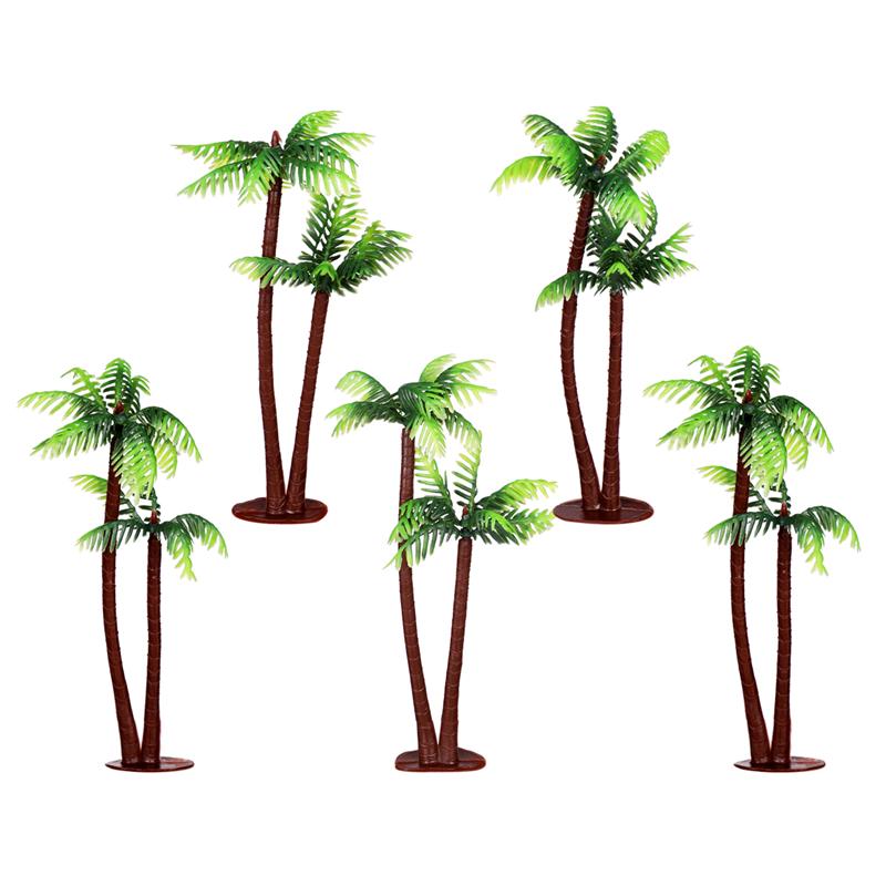5Pcs Coconut Palm Tree Decor Simulation Plastic Bonsai Crafts Landscape DIY Decor Miniature Plants for Fish Tank Pond Aquarium