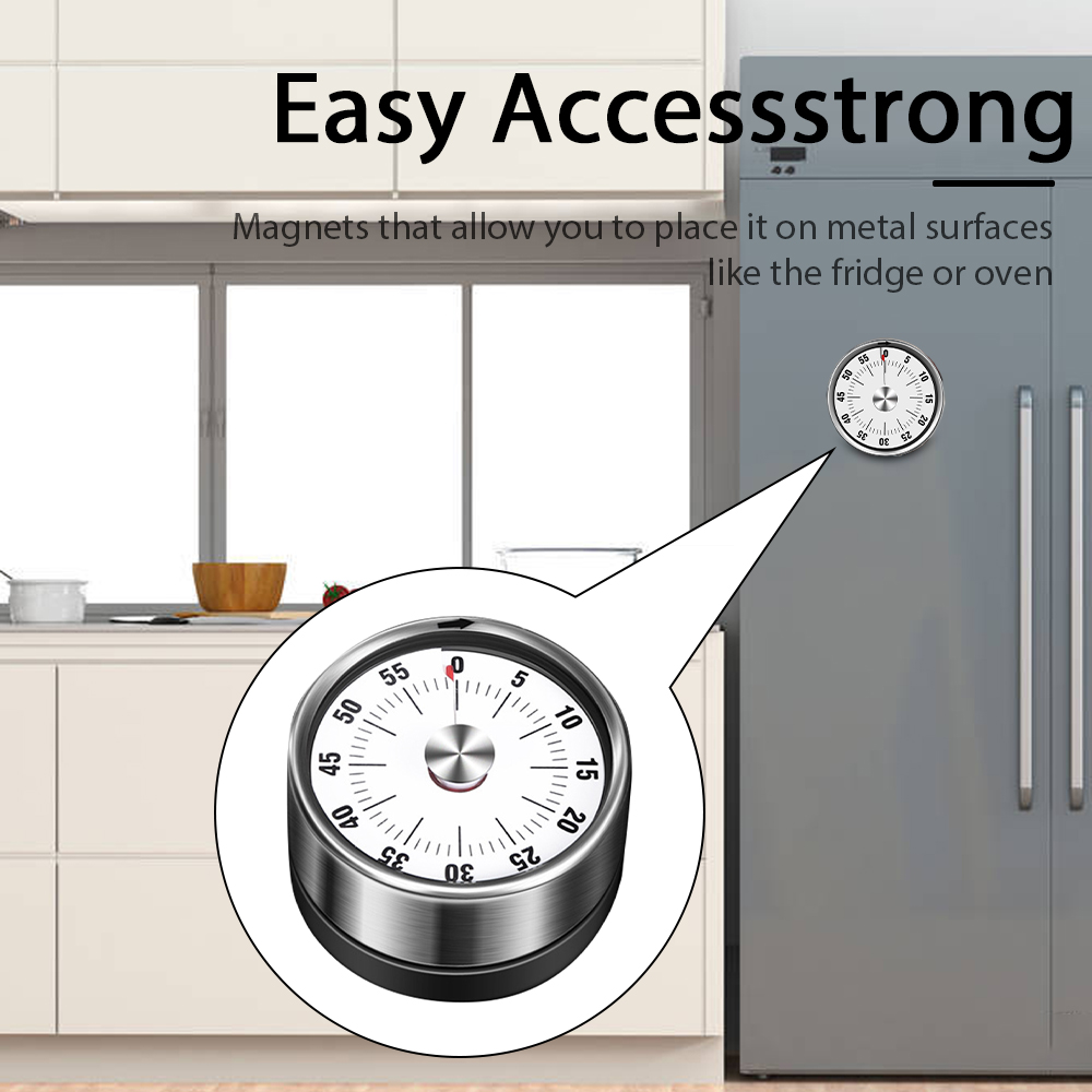 Stainless Steel Visual Timer Round Mechanical Timer 60-Minutes Cooking Timer With Loud Alarm Magnetic Clock Timer Kitchen Gadget