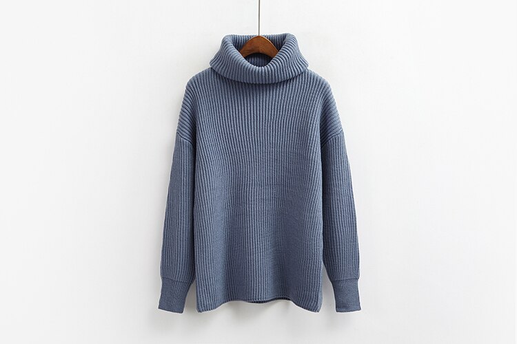 Korean Simple Basic Knitted Sweaters Women Winter Turtleneck Long Sleeve Pullovers Sweater Female Casual Jumper 8 Colors: Blue