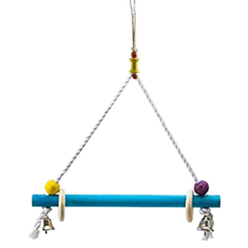 1Pcs Vogel Schommel Speelgoed Beet Bestendig Houten Papegaai Baars Vogelkooi Opknoping Speelgoed Met Bel Papegaai Stand Speelgoed Качели для Попугаев: Default Title