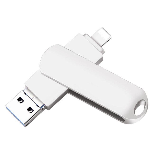 Metalowy dysk Flash Usb OTG 256GB 128GB 64GB 32GB 16GB dla iPhone 3 w 1 błyskawica HD USB Flash 3.0 Pendrive Cle dysk pamięci na Ky: 64GB / Srebrny