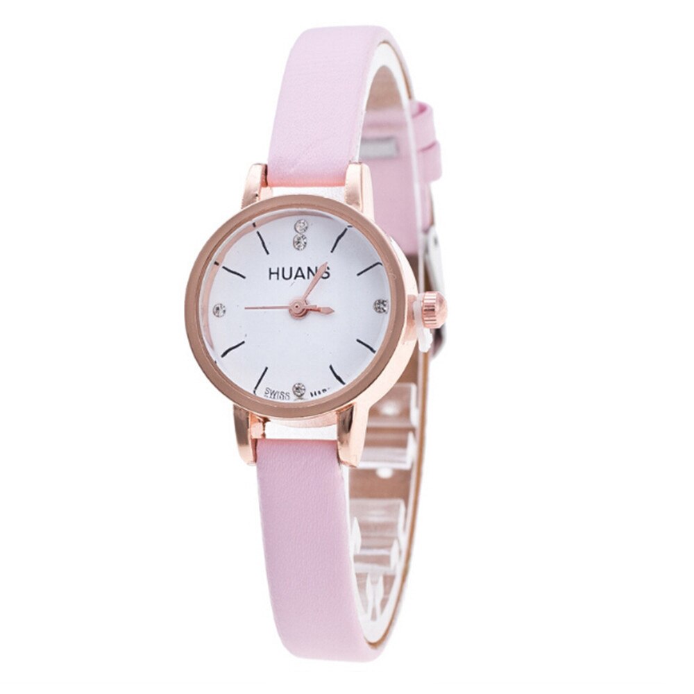 Relojes Vintage para mujer, reloj de esfera pequeña, correa de cuero dulce, relojes informales para mujer, pulsera de cuarzo para mujer, reloj de pulsera: pink