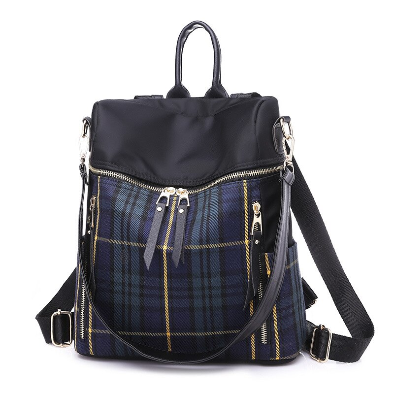 Classic Scottish Tartan Plaid Print Female Nylon Backpack