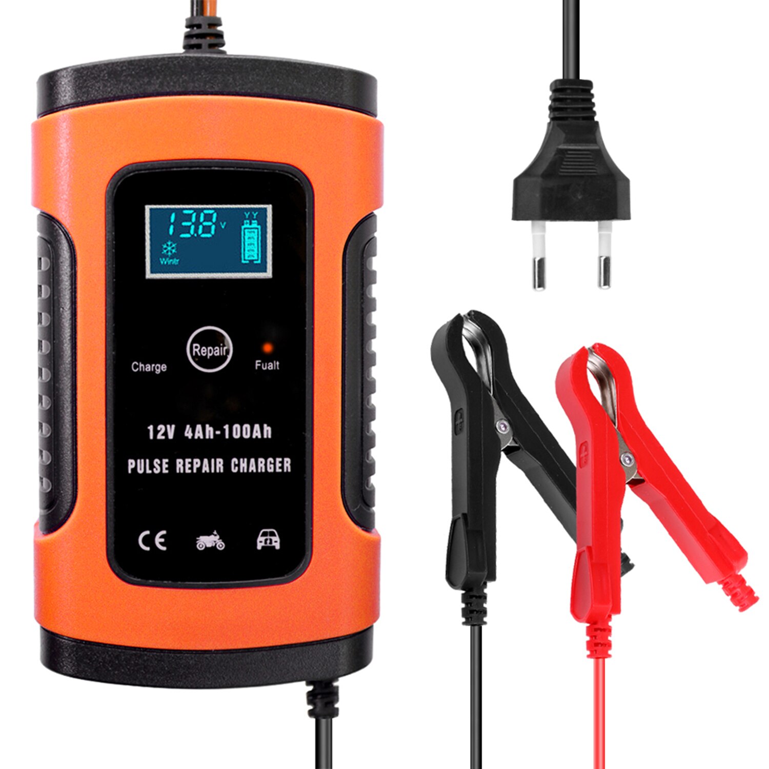 Full Automatic Car Battery Charger 110V-220V To 12V 6A Intelligent Fast Power Charging Wet Dry Lead Acid Digital LCD Display: 12V 6A EU Plug