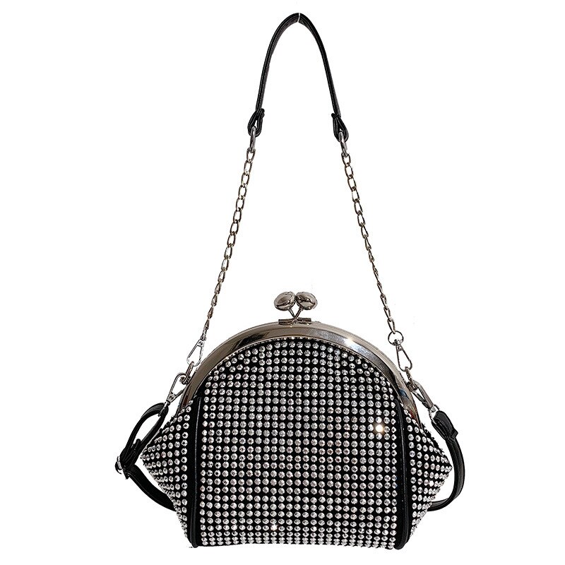 Diamonds Vrouwen Schoudertas Chains Vrouwelijke Crossbody Tas Kleine Kus Lock Vrouwelijke Handtas Pu Lederen Leuke Telefoon Tassen Zwart: silver