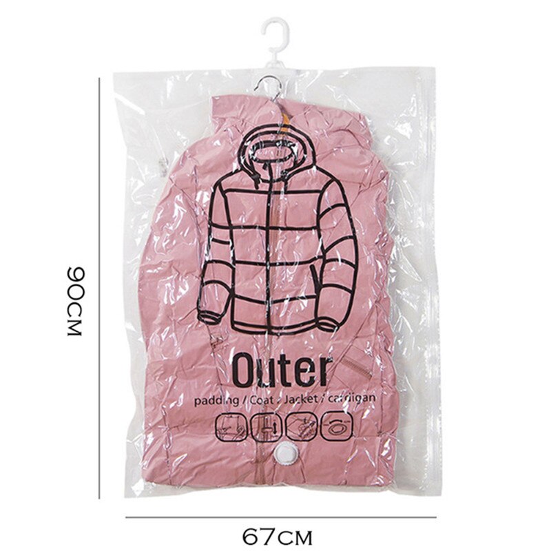 Hanging Clothes Compression Bag Transparent Large Buggy Bag Thick Down Jacket Air Vacuum Bag Clothes Organizing Folders: Transparent M