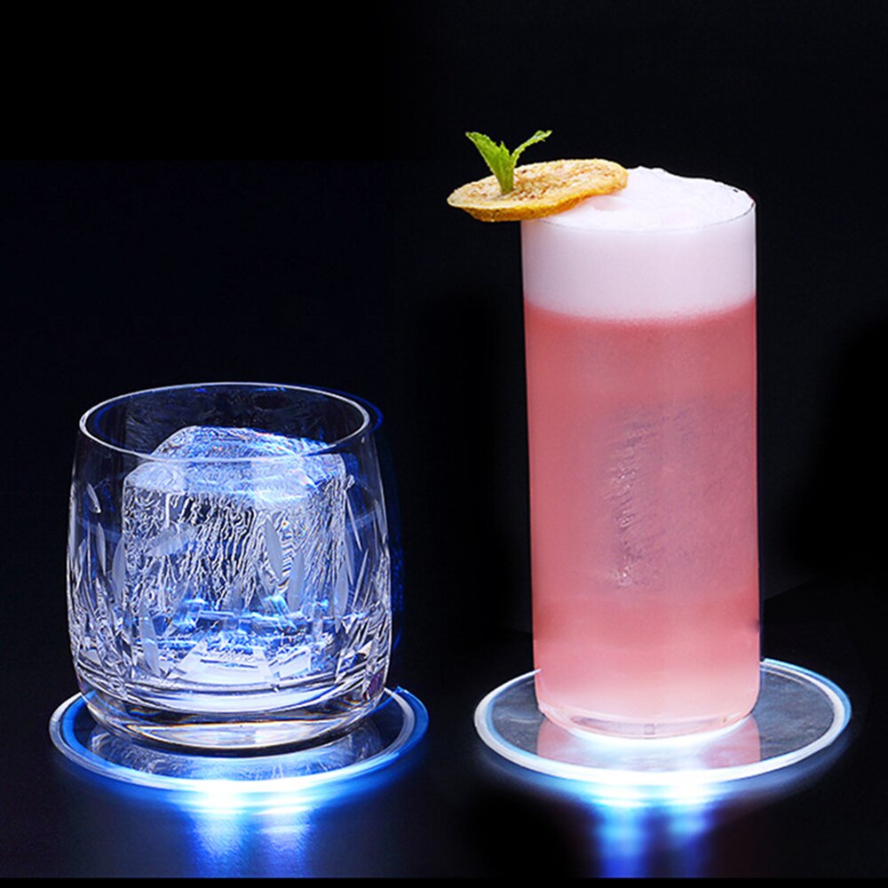 Lichtgevende coaster Cup Mat Acryl Crystal Ultra-Dunne Led Licht Coaster Cocktail Coaster Flash Bar Barman Verlichting Base Lamp