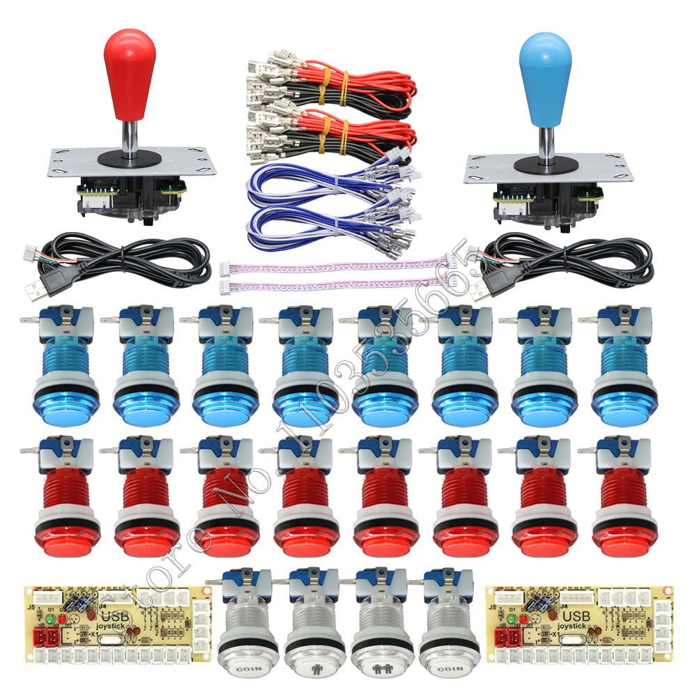 Gør-det-selv 2- spillers pc raspberry pi arkadespilsæt med led-trykknap amerikansk joystick usb-encoderkabler mame jamma-dele: Grøn
