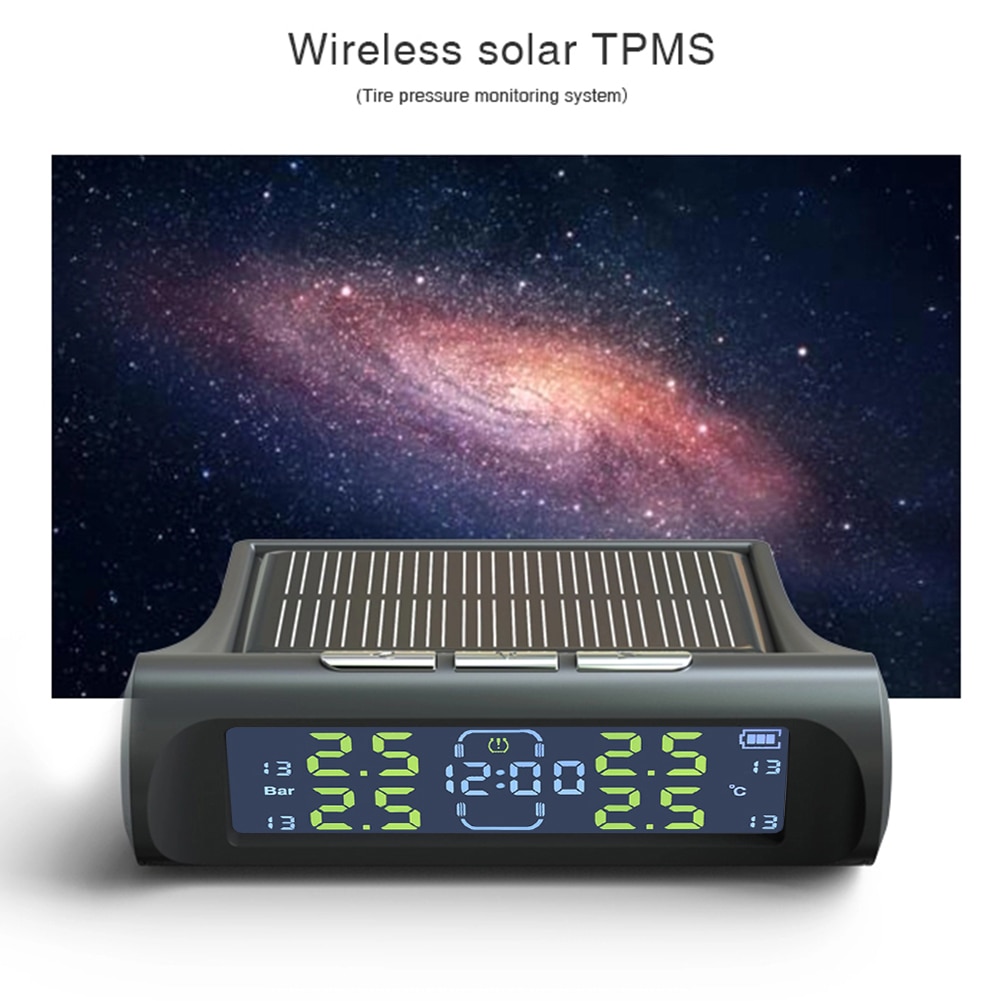 An-01d deux-en-un horloge et pression des pneus voiture solaire Tpms horloge Lcd affichage sans fil système de surveillance de la pression des pneus