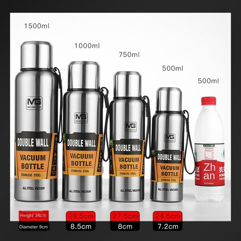 4 größen Doppel Zauberstab Edelstahl Vakuum Flaschen Thermos Tasse Kaffee Tee Milch Reise Becher Thermo Flasche Thermocup 500-1500ml