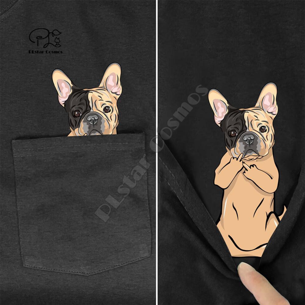 Frenchie Midden Hand In Pocket T-shirt Hond Liefhebbers Zwarte Katoenen Mannen Cartoon T-shirt Mannen Voor Vrouwen Mode tshirt
