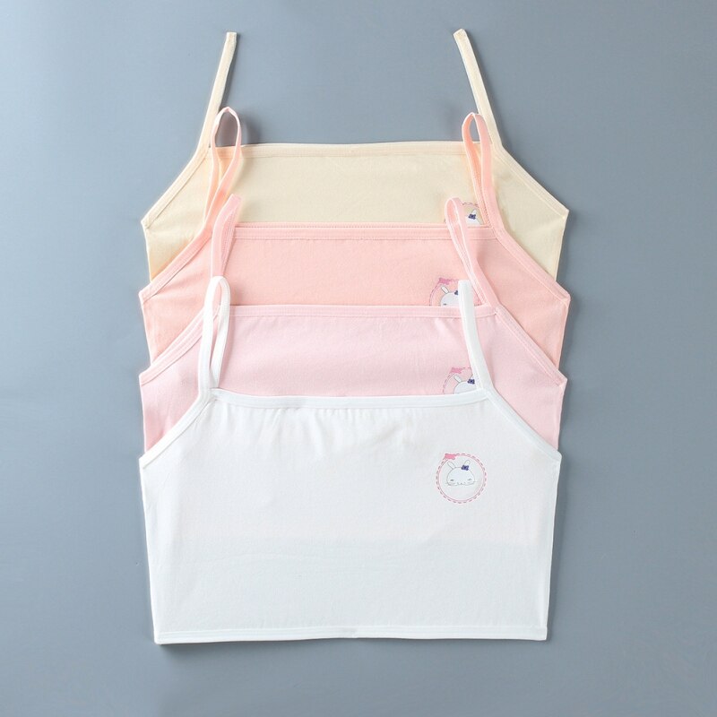Teen Girls Cotton Training Bra Seamless Bralette Spaghetti Crop Bra Breathable Big Girls Sports Bra Stretch Crop Cami Bralette