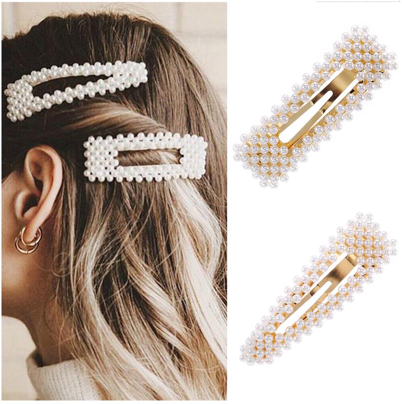 Pearl Hair Clip for Women Korean Snap Barrette Stick Hairpin Hair Styling Accessories Hair Pins