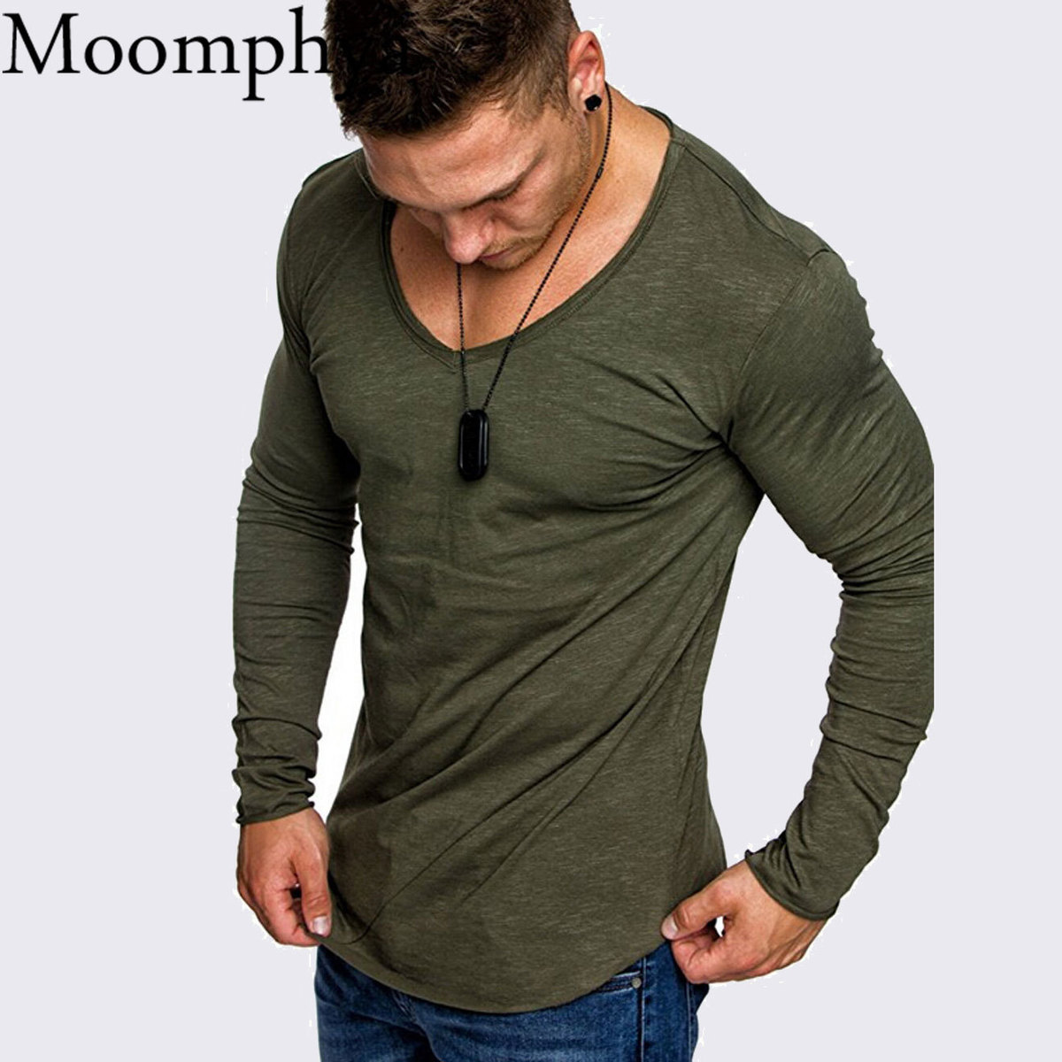 Moomphya streetwear hip hop herre t-skjorte langlinjekant ensfarget t-skjorte herre stilig slim fit t-skjorte sommer topper morsomme t-skjorter