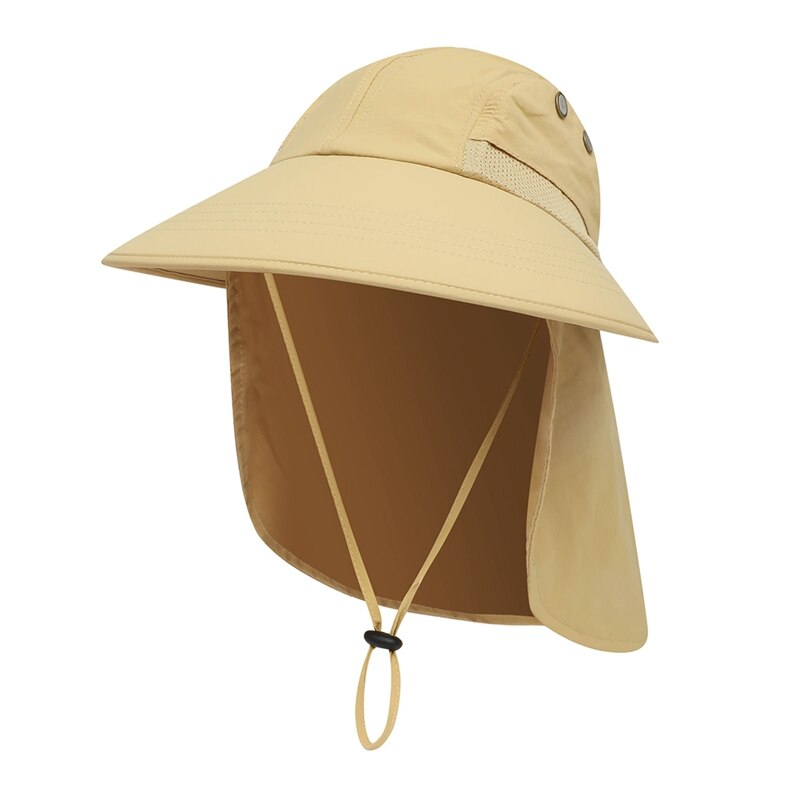 Udendørs sommer sol hat bred skygge upf solskærm beskyttelse pakke hurtigtørrende udendørs fiskeri hestehale hatte med hals: Khaki