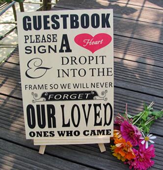 "Gelieve Teken Een Hart" Teken Voor Houten Bruiloft Hart Box Gastenboek Frames: sign with easel