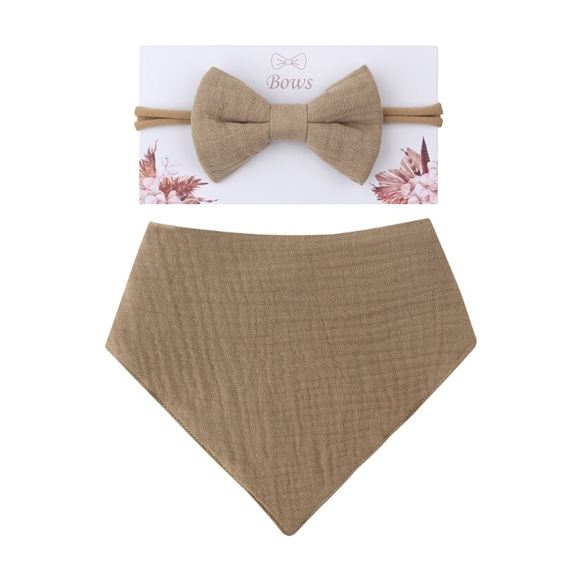 2Pcs Baby Meisjes Elastische Boog Hoofdband Speeksel Handdoek Set Prinses Strik Haarband: 7