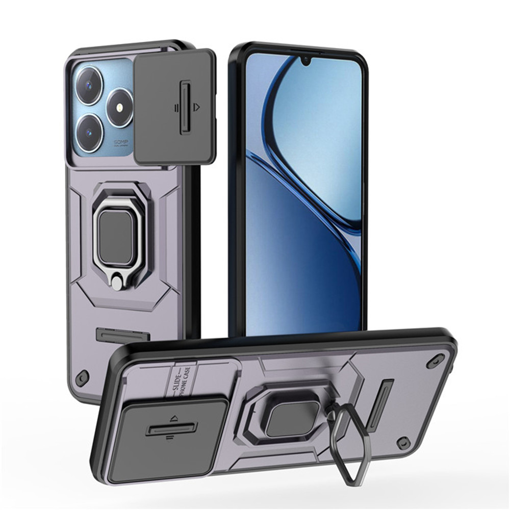 Dla OPPO Realme C61 C63 etui luksus pierścień + Ruchome okno Tylna pokrywa etui pancerne Dla OPPO Realme Narzo N63 C 61 C 63 etui na telefon: ABS / lekki niebieski