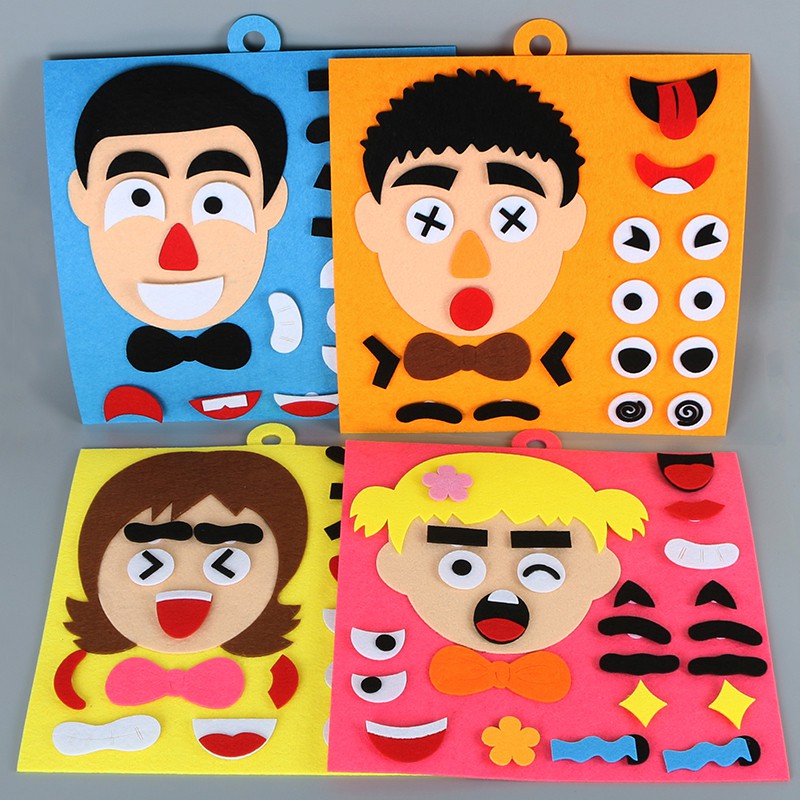 Diy følelser ansigtsudtryk ændre ikke-vævede klistermærker puslespil børn pædagogisk legetøj