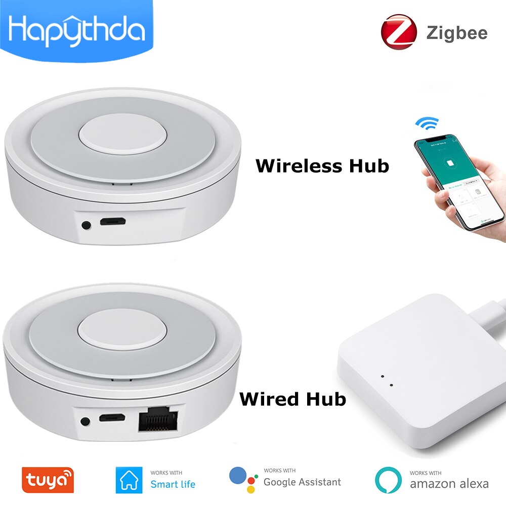Hapythda Wired/Wireless Gateway Tuya ZigBee 3.0 Smart Hub Gateway Smart Home Bridge App Voice Remote Control Alexa Google Home