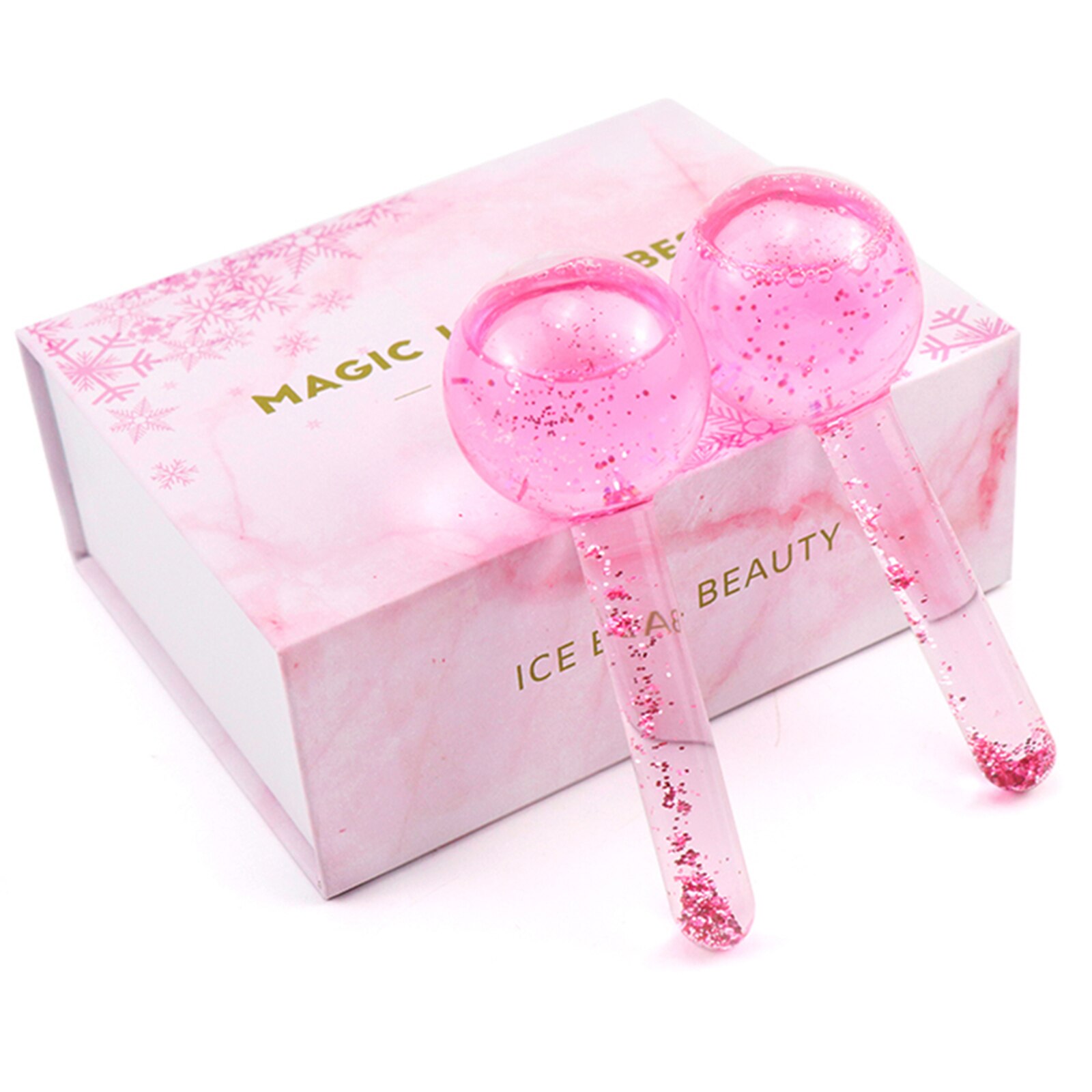 Juego de 2 unids/set de Hockey sobre hielo de gran belleza, bola de cristal de enfriamiento Facial, globos de hielo con ondas de agua para masaje Facial y ocular: Rosa