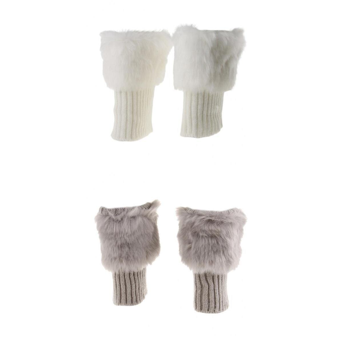 2 Pairs Winter Fluffy Knitting Boots Cuff Sleeves Leg Warmer For Women
