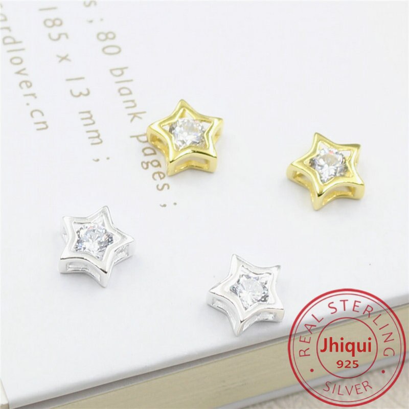 2Stck 925 Sterling Silber Zirkon Stern bilden Abstandshalter Perlen REINEM Silber Charme Perlen DIY Armbinde Halskette Edlen Schmuck, Der: s925 Gold plattiert