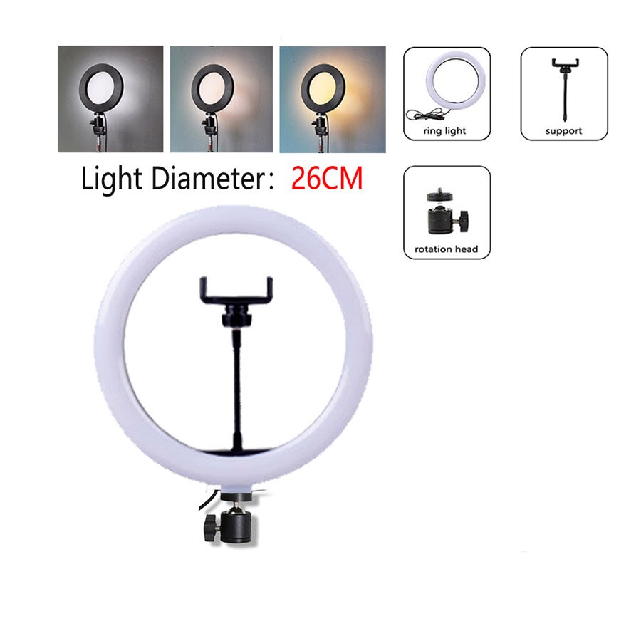 Mamen 33/26cm ringlamp met standaard voor telefoon, dimbare led selfie ringlamp met statief, usb selfie licht fotografie ringlamp: 26cm ringlicht