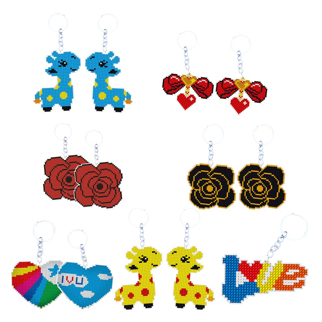 Bead Cross Stitch Kit 18CT Stamped Key Chain Embroidery Kit for Needlecraft Cross Stitch Sewing Quilting DIY Crafts