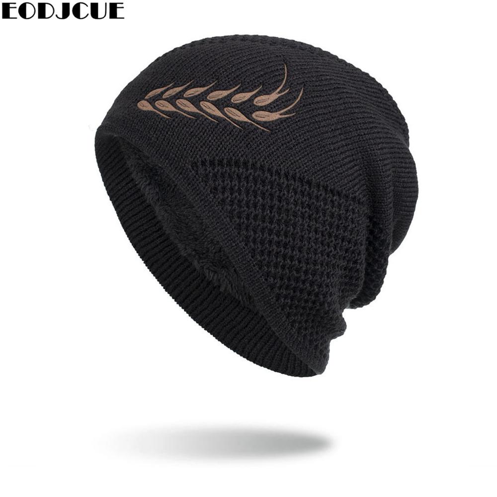 Gorros de invierno para hombre, gorro de punto con bordado abrigado, gorro de esquí, sombrero para el frío: Black