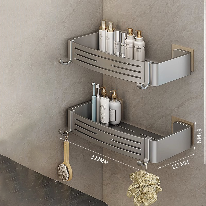 Estante de baño sin perforación, organizadores colgantes, toallero, estantes de almacenamiento de artículos de tocador, soporte organizador para champú para Baño: Rojo