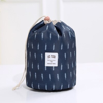 Women's Cosmetic Bag Color Cylinder Drawstring Waterproof Travel Cosmetic Bag Large Capacity Beauty Makeup Storage Toiletry Kit: Navy feather