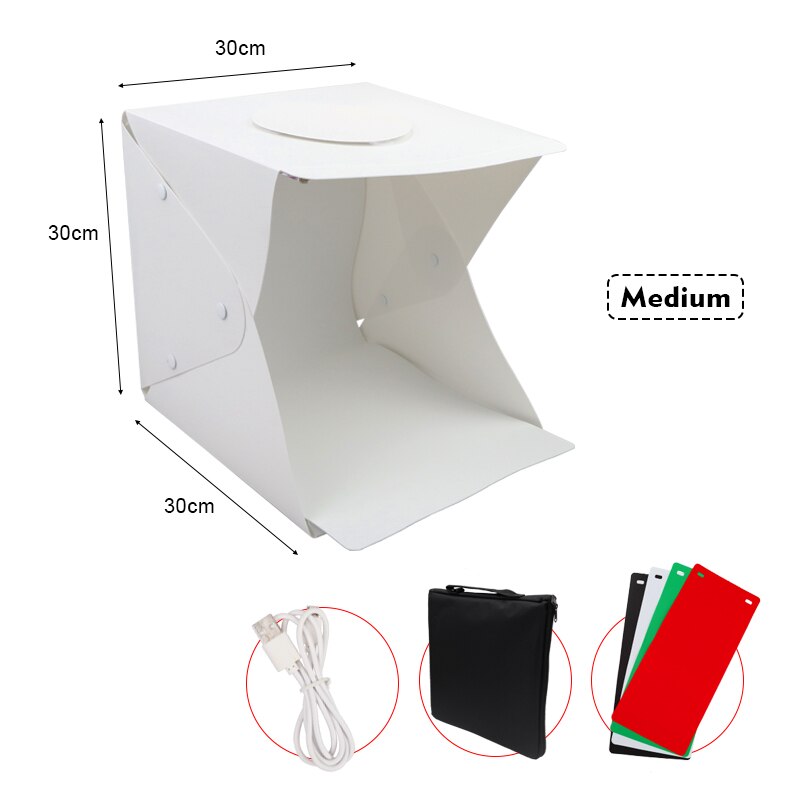 LED*2 Folding Lightbox 30*30 Portable Photography Photo Studio Softbox Adjustable Brightness Light Box For DSLR Camera