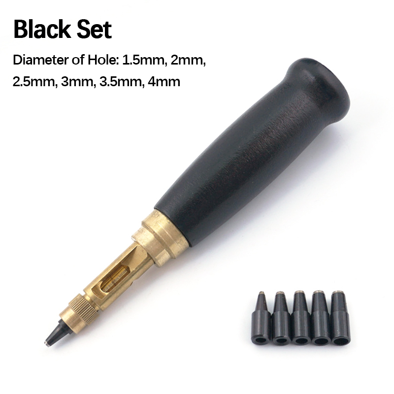 Jeu de poinçons amovibles pour le cuir, perceuse de reliure à vis automatique japonaise avec 6 tailles de pointe 1.5-4mm pour trou de papier de ceinture en cuir artisanal: Black Set