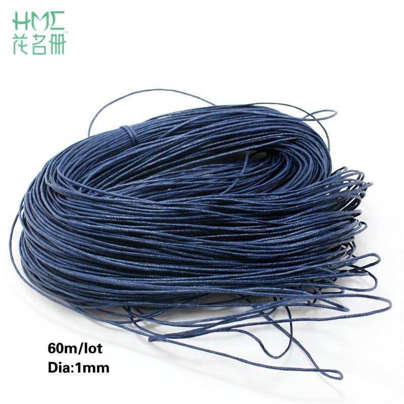 60m/lot 1mm Thread Cotton Waxed Cord String Strap Necklace Bead Rope for Sewing DIY Necklace Bracelet Jewelry Making: Dark Blue